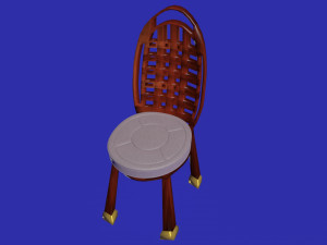 checker backside wooden and fabric chair 3D Model