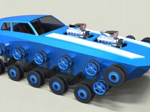 Muscle car on tracks 3D Model