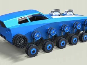 Muscle car on tracks 3D Model