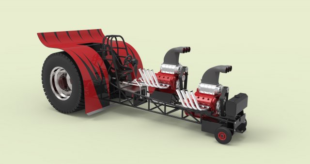 Twin-engined pulling tractor 3D Model .c4d .max .obj .3ds .fbx .stl .blend 