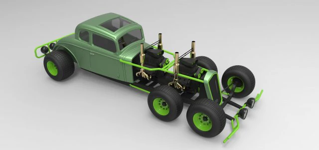 Hot rod six-wheeled 3D Model .c4d .max .obj .3ds .fbx .stl .blend 