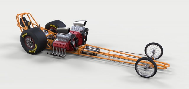 Twin-engined dragster Model 3D .c4d .max .obj .3ds .fbx .stl .blend 