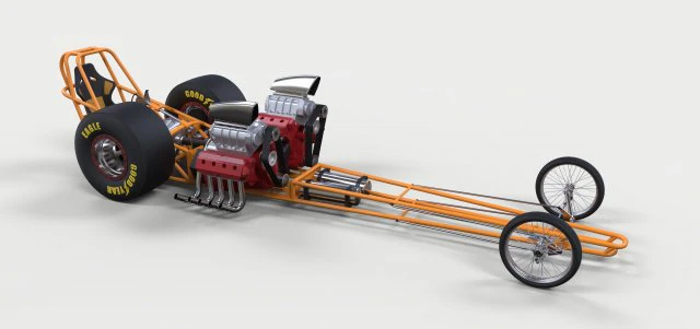 Twin-engined dragster 3D Model .c4d .max .obj .3ds .fbx .stl .blend 
