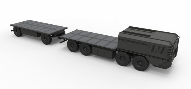 Military truck with trailer Model 3D .c4d .max .obj .3ds .fbx .stl .blend 