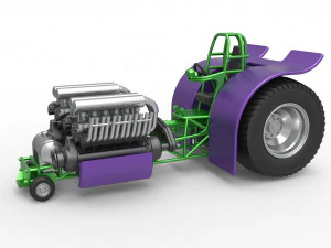 Pulling tractor with 2 engines V12 Scale 1 to 25 3D Print Model