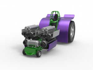 Pulling tractor with 2 engines V12 Scale 1 to 25 Model Cetak 3D
