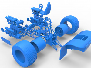 Pulling tractor with 2 engines V12 Scale 1 to 25 Model Cetak 3D