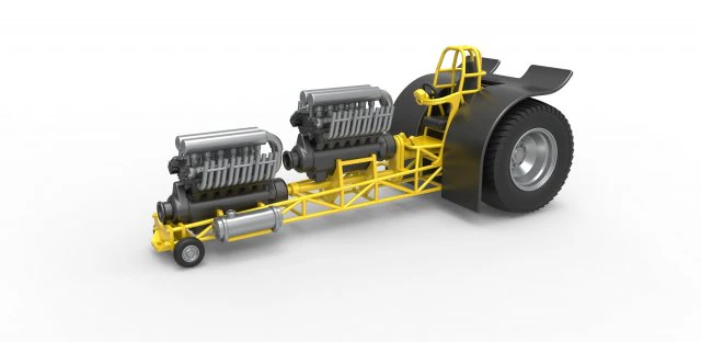 Pulling tractor with 2 engines V12 in line Scale 1 to 25 3D Print Model .c4d .max .obj .3ds .fbx .stl .blend 