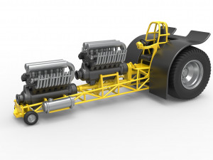 Pulling tractor with 2 engines V12 in line Scale 1 to 25 3D-printmodel