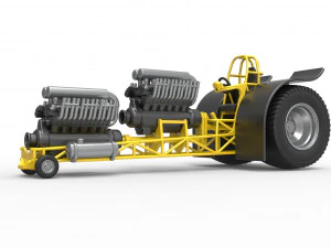 Pulling tractor with 2 engines V12 in line Scale 1 to 25 3D Print Model