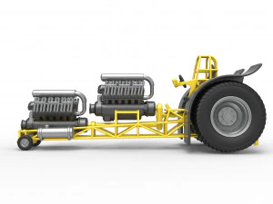 Pulling tractor with 2 engines V12 in line Scale 1 to 25 3D Print Model