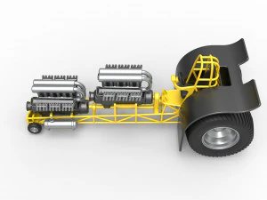 Pulling tractor with 2 engines V12 in line Scale 1 to 25 3D Print Model