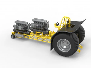 Pulling tractor with 2 engines V12 in line Scale 1 to 25 3D Print Model
