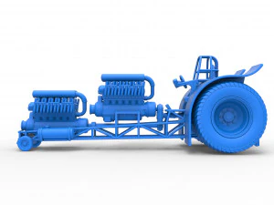 Pulling tractor with 2 engines V12 in line Scale 1 to 25 3D Print Model