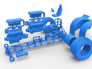 Pulling tractor with 2 engines V12 in line Scale 1 to 25 3D Print Model
