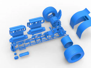 Pulling tractor with 2 engines V12 in line Scale 1 to 25 3D Print Model