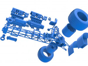 Pulling tractor with 2 engines V12 in line Scale 1 to 25 3D Print Model
