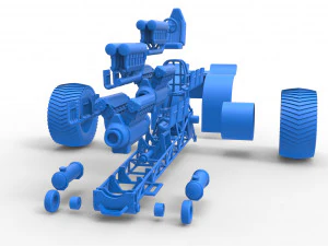 Pulling tractor with 2 engines V12 in line Scale 1 to 25 3D Print Model