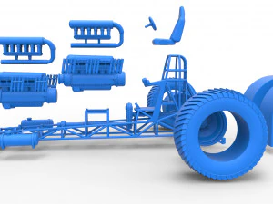 Pulling tractor with 2 engines V12 in line Scale 1 to 25 3D Print Model