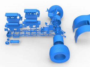 Pulling tractor with 2 engines V12 in line Scale 1 to 25 3D Print Model
