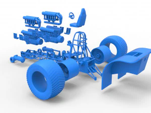 Pulling tractor with 2 engines V12 in line Scale 1 to 25 3D Print Model