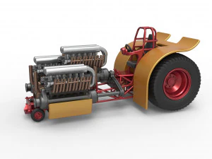 Pulling tractor with 3 engines V12 Scale 1 to 25 3D Print Model