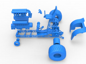 Mini Rod pulling tractor with V12 engine Scale 1 to 25 3D Baskı Modeli