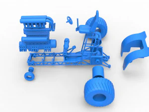 Mini Rod pulling tractor with V12 engine Scale 1 to 25 3D Print Model