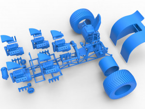 Pulling tractor with 5 engines V8 Scale 1 to 25 3Dプリントモデル