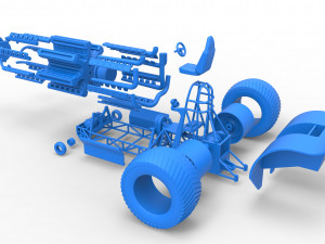 Pulling tractor with 42 cylinder Radial engine Scale 1 to 25 3Dプリントモデル