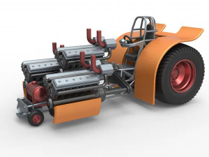 Trator puxador com 3 motores turbo V12 Escala 1 a 25 Modelo de Impressão 3D