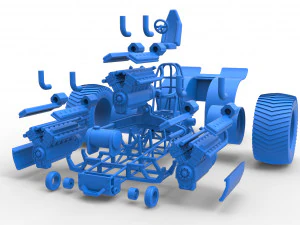 Pulling tractor with 3 turbo engines V12 Scale 1 to 25 3D Print Model