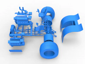 Pulling tractor with 3 turbo engines V12 Scale 1 to 25 3D Print Model