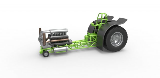Pulling tractor with single turbo engine V12 Scale 1 to 25 3D Print Model .c4d .max .obj .3ds .fbx .stl .blend