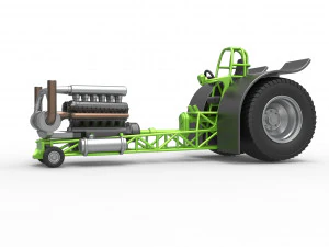 Pulling tractor with single turbo engine V12 Scale 1 to 25 3D Print Model