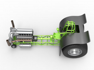 Pulling tractor with single turbo engine V12 Scale 1 to 25 3D Print Model