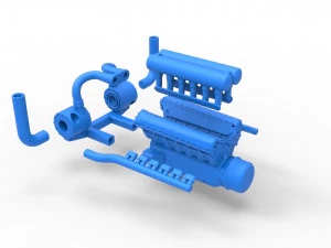 Motor turbo V12 para trator puxador 2 Escala 1 a 25 Modelo de Impressão 3D