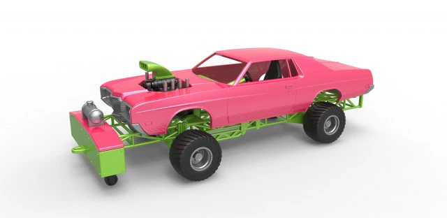 Pulling truck 4wd with Car shell Scale 1 to 25 3D Print Model .c4d .max .obj .3ds .fbx .stl .blend 