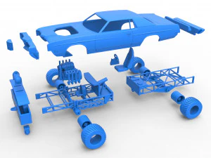 Pulling truck 4wd with Car shell Scale 1 to 25 3D Print Model