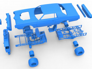 Pulling truck 4wd with Car shell Scale 1 to 25 3D Print Model