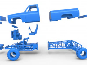 Old school pulling truck 4wd Scale 1 to 25 3D Print Model