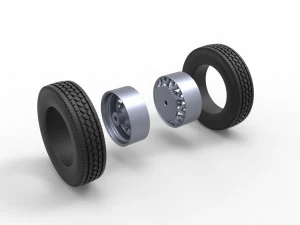Rear custom wheel of semi truck Scale 1 to 25 3D Print Model