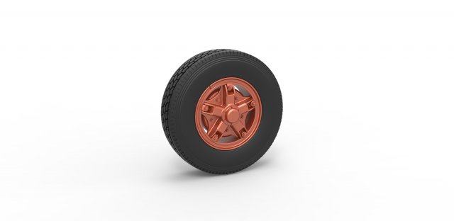 Front 5 spoke wheel of old school truck Scale 1 to 25 3D 프린트 모델 .c4d .max .obj .3ds .fbx .stl .blend 