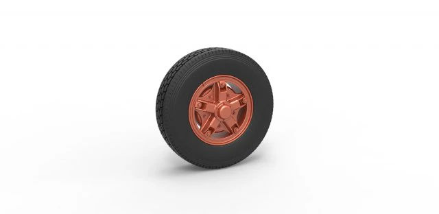 Front 5 spoke wheel of old school truck Scale 1 to 25 3D Print Model .c4d .max .obj .3ds .fbx .stl .blend 