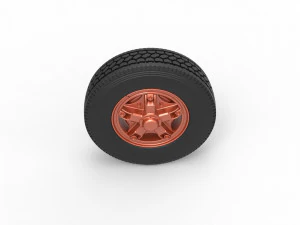 Front 5 spoke wheel of old school truck Scale 1 to 25 3D Print Model