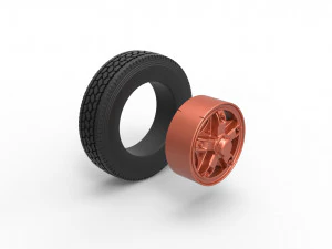 Front 5 spoke wheel of old school truck Scale 1 to 25 3D Print Model