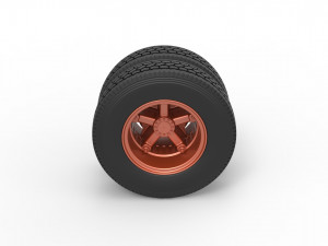 Rear 5 spoke wheel of old school truck Scale 1 to 25 3D Print Model