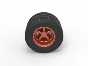 Rear 5 spoke wheel of old school truck Scale 1 to 25 3D Print Model