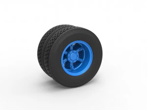 Achterste 6 spaaks wiel van old school vrachtwagen Schaal 1 t/m 25 3D printmodel