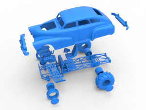 Old school pulling truck 2wd with Car shell Scale 1 to 25 3D Print Model